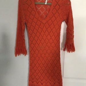 TRINA TURK Orange fringe Crochet Dress Small